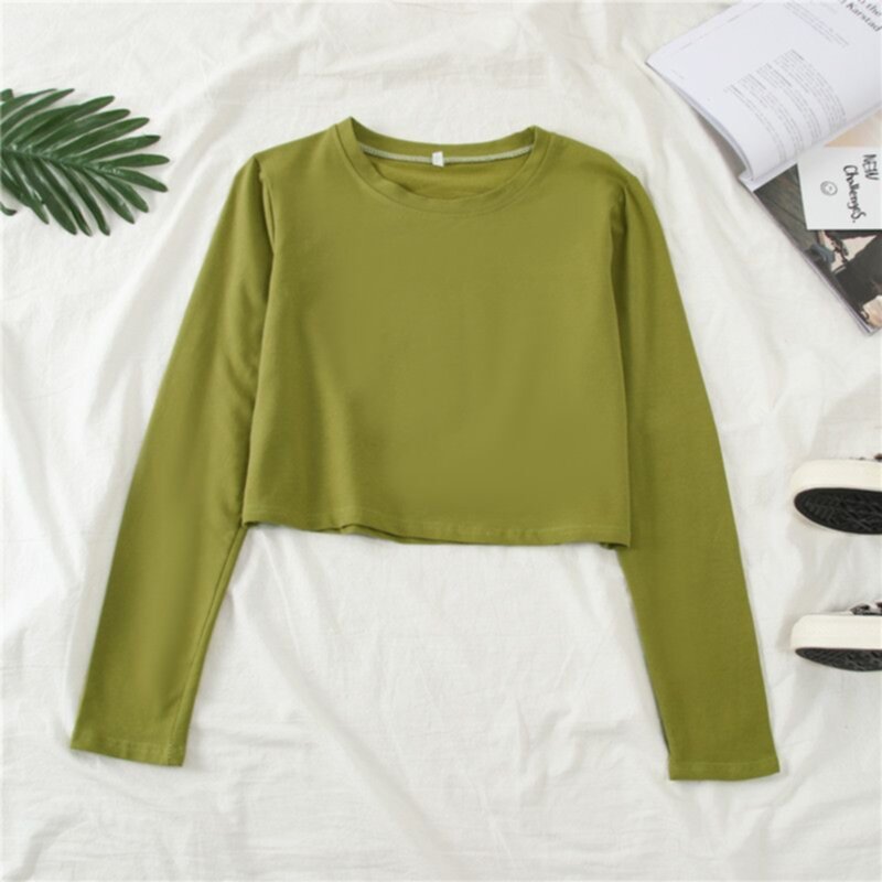 Ladies Cotton T-Shirt With Long Sleeve Round Neck For Autumn 